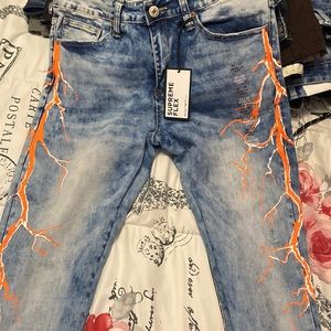 Blue jeans with orange stripes never worn